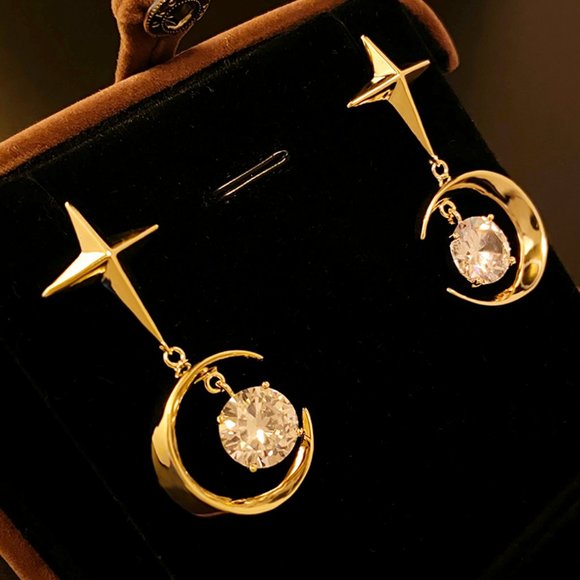 Metal Starlight Moon Zircon Pendant Earrings - Picture 7 of 10